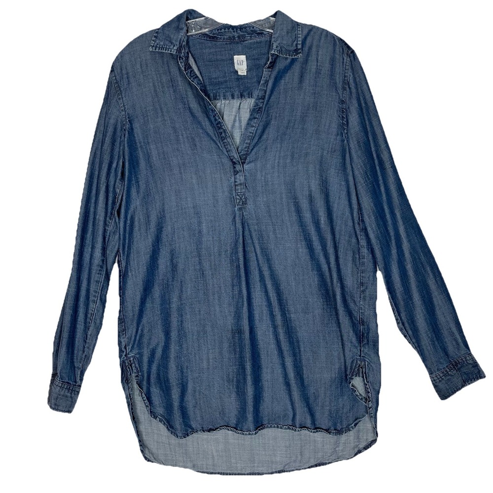 GAP Tunic Top Women's‎ S Long Chambray Blue Classic Capsule Minimalist Travel